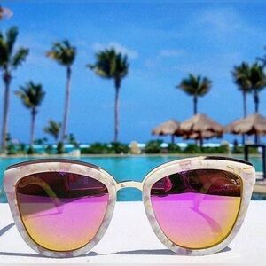 DIFF ROSE Cream Tortoise Pink Mirror Polarized Cat Eye Sunglasses